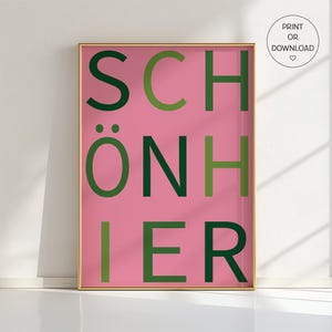 Poster con stampa tipografica "Schön Hier Dopamine Decor", citazione tedesca moderna, arredamento estetico per la casa, poster per l'ingresso, tutti i colori disponibili