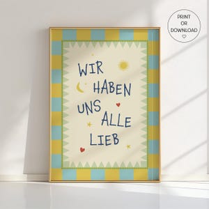 Decorazione murale per la cameretta dei bambini "Ci amiamo tutti" - Stampa per la cameretta dei bambini, Decorazione per la sala giochi, Poster per la cameretta dei neonati, Affermazione per bambini, Tutti i colori disponibili