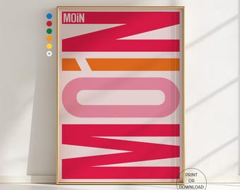 Moin Moin Poster | Dopamine Decor Wall Art in Pink, Orange And Rose | German Greeting Print | Colorful Typography | Modern Home Decor