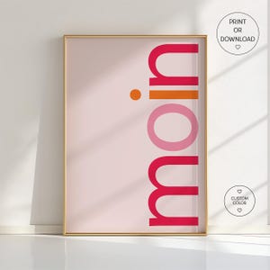 Poster Typographie Moin - Décoration dopamine rose orange - Art mural allemand audacieux - Impression colorée dans l'entrée - Poster Hello - Idée cadeau moderne