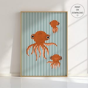 Decorazione murale per cameretta con famiglia di polpi – Poster con animali dell'oceano per la cameretta dei bambini – Stampa sottomarina – Regalo per neonati – Graziosa decorazione con vita marina