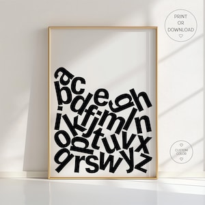 Poster minimalista con la scritta ABC, lettere nere su sfondo bianco, stampa da parete con l'alfabeto, stampa educativa, decorazione per la cameretta dei bambini, idea regalo per insegnanti.