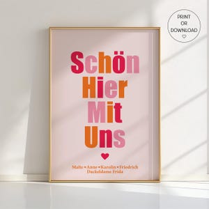 Póster familiar personalizado: Qué bien estar juntos. Nombres personalizados. Decoración de dopamina rosa y naranja. Arte mural moderno para el hogar.