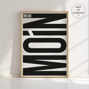 Moin Moin Poster: Minimalist Black and White German Greeting Art