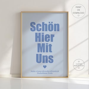 Poster personalizzato con citazione sulla famiglia – È così bello qui con noi – Personalizzato con nomi e animali domestici – Stampa tipografica minimalista da parete
