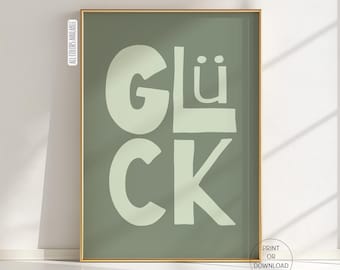 Happiness Poster: Feel Good Wall Art, Positive Quote Print, Motivational Home Decor, Happy Family Poster Sage Green