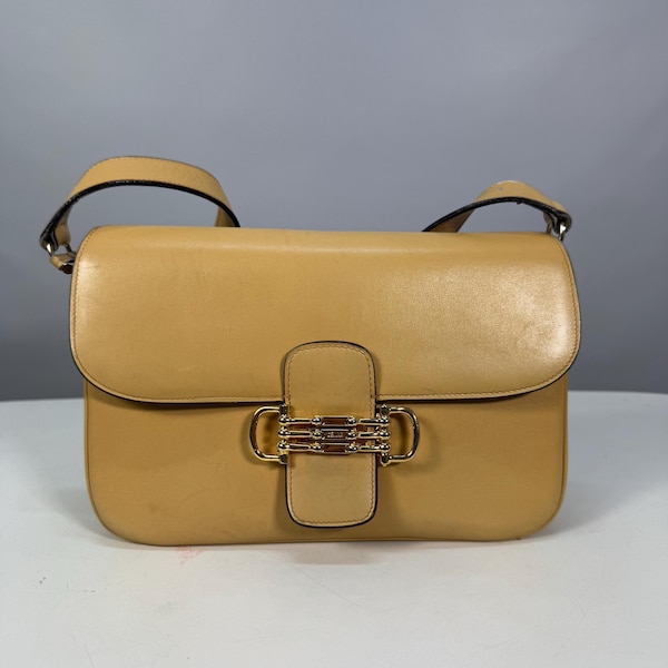 CELINE vintage alte Leder Umhängetasche Crossbody Beige Made in Italy