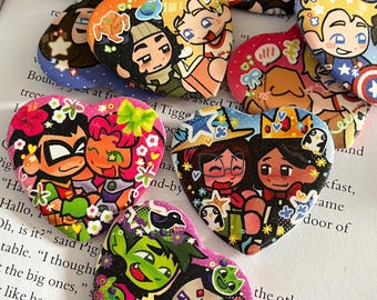 FANDOM COUPLE | 6cm 2.36” Acrylic Charm + Plush Pin + Heart Badge Pin | Teen Titans, Project Hail Mary, Iron Lung, Adventure Time