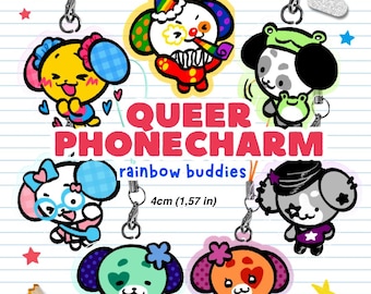 ORIGINAL: Rainbow Buddies | 3cm 1.18” Phone Charm | LGBTQ Rainbow Cute Kawaii Pride Gift