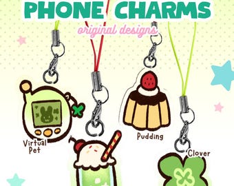 ORIGINAL DESIGN: Cute Japanese Pudding Soda Clover Melon Tamagotchi | 3cm 1.18” Phone Charm | Kawaii Fan Merch Cute Gift
