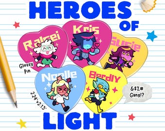 DELTARUNE: Helden des Lichts Kris Ralsei Susie Noelle Berdly | 5,7 cm Metallherz laminiert Pin | Fan Merch RPG Videospiel Geschenk