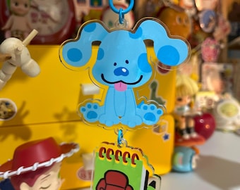 BLUE'S CLUES: Nostalgische Cartoon Blau | 5 cm 3 cm Doppel Charm | Fan Merch Süßes Geschenk 90er Jahre Nostalgie Y2K Hund Kawaii Tasche Accessoire