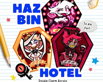 HAZBINHOTEL: Alastor Luzifer Engelstaub | 6 cm 2,36" 3 cm 1,18" Doppel Charme | Fan Merch Cartoon süsses Geschenk Animation Hölle Dämon Kawaii Tasche