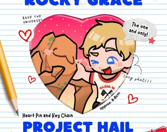 PROJECT HAIL MARY: Rocky x Grace Grocky Couple | 6cm 2.36” Acrylic Charm + Plush Pin + Heart Badge Pin | Sci Fi Fan Merch Yaoi