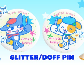 ARTISTS FRIENDS: Digi Dog Palette Cat Digital Trad Artist | Laminated Button Pin | Original Merch Cute Gift Art Student Kawaii