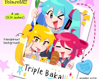 Vocaloid Polaroid: Triple Baka (3.14 inches/8 cm) | Acrylic Keychain with Charms | Animated Fan Gift