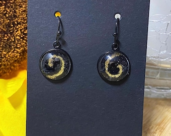 Black & Gold Dangle Earrings - Hypoallergenic Stainless Steel, Handmade