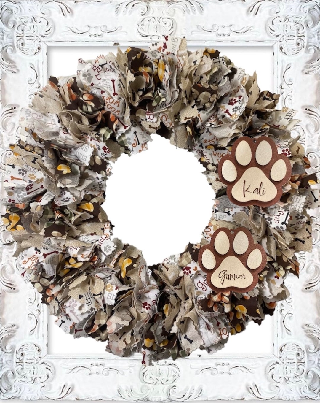 Personalized Dog Rag Wreath, Handmade Fabric Wreath, Paw Print Decor - Etsy
