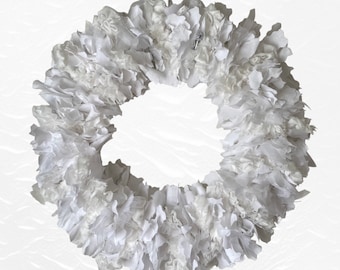 Fabric Wreath, Shabby Chic Rag Wreath, White Rag Wreath, Spring Wreath, Summer Wreath, Monochromatic Wreath, Handmade