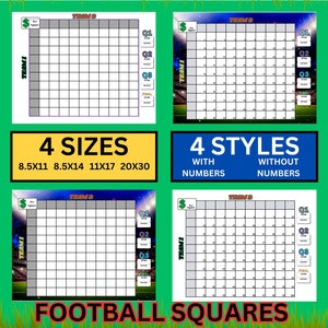 Football Squares Printable | Super Bowl Pool Game | 100 Square Grid for The Big Game Party & Fundraiser | 100 Football Squares Template |