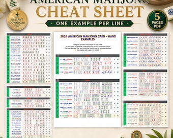 2026 Mahjong Cheat Sheet Printable, American Card Hands Visual Guide, Simple Version One Example Per Line