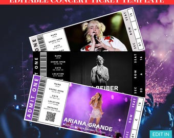 Editable Concert Ticket Template | Custom Concert Ticket | Printable Concert Ticket | Gift Idea | DIY Event Ticket | Canva Template