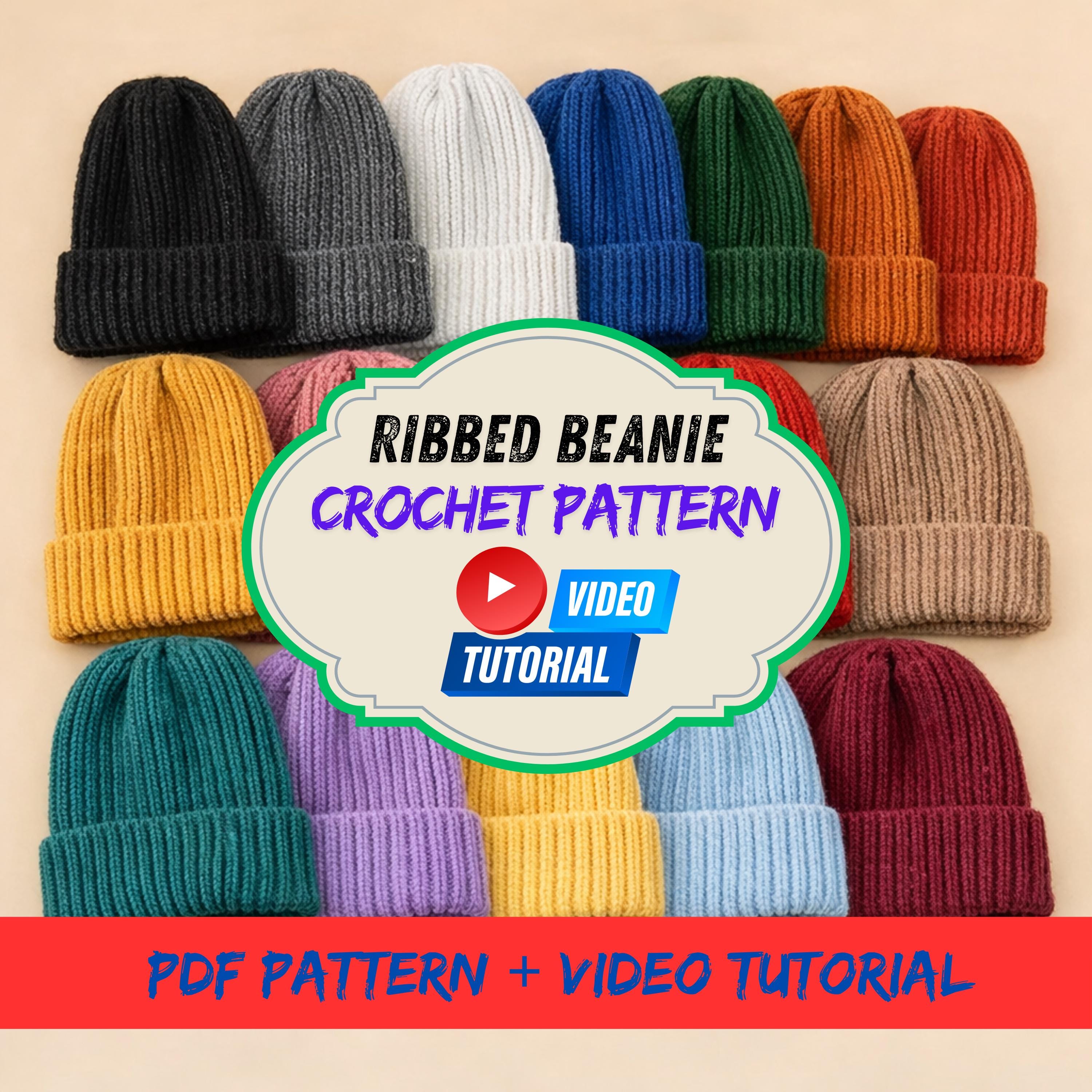 Easy Crochet Ribbed Beanie Pattern PDF & Video Tutorial | Crochet Hat ...