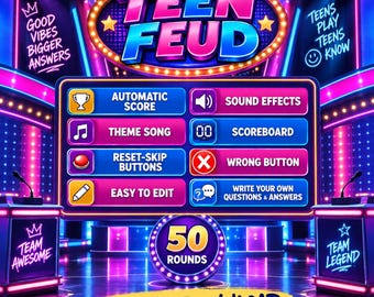 Teen Feud Game | Interactive Game for Teens | Editable Family Feud Style Game | Youth Group Party Game | Teen Game Night Activity