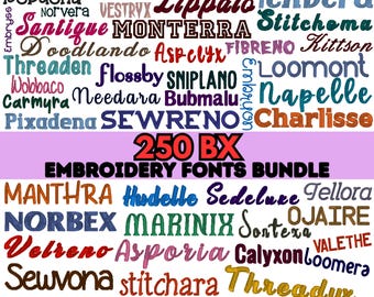 BK Stickschrift Schriften Bundle | 250 Stickmaschinenschriftarten | Stickdatei Alphabet Bündel | Schreibschrift & Monogramm | 250 Schriftarten in 3 Größen
