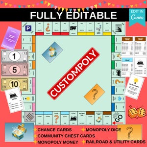 Custom Monopoly Template | MONOPOLY Editable Game | Blank Monopoly Template | Party Games | Monopoly Board Game | Monopoly Bundle Canva