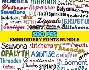 PES Borduurlettertypenbundel | 500 Borduurmachinelettertypen | Borduuralfabetbundel | Schrijf- en monogramletters | 500 lettertypen in 3 formaten