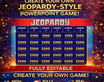 Editable Jeopardy Game | JEOPARODY PowerPoint Game | Interactive Game Night | Perfect for Adults - Kids | Customizable Game | Party Night