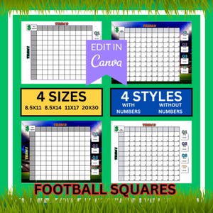 Football Squares Printable | Super Bowl Pool Game | 100 Square Grid for The Big Game Party & Fundraiser | 100 Football Squares Template |
