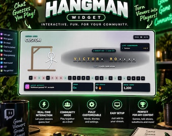 Twitch Hangman Game Widget | Interactive Chat Game | StreamElements Widget for OBS | Viewer Engagement Game | Customizable Stream Widget