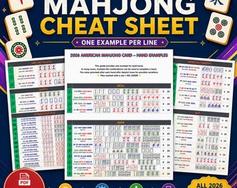 2026 Mahjong Cheat Sheet Printable, American Card Hands Visual Guide, Simple Version One Example Per Line