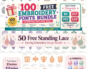 50 Free Standing Lace Earring Embroidery Designs Bundle | FSL Earrings | 2 & 2.5 Inch Machine Embroidery Files