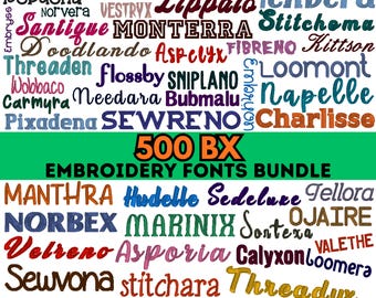 BK Stickschrift Schriften Bundle | 500 Stickmaschinenschriftarten | Stickdatei Alphabet Bündel | Schreibschrift & Monogramm | 500 Schriftarten in 3 Größen