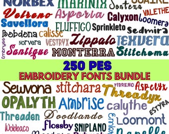 PES Embroidery Fonts Bundle | 250 Embroidery Machine Fonts | Embroidery Alphabet Bundle | Script & Monogram Letters | 250 fonts in 3 sizes