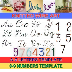 編みワイヤーアート アルファベットと数字のテンプレート | 矢印付きワイヤー曲げガイド | 印刷可能な文字と数字 | 大文字、小文字 | 0～9 セット