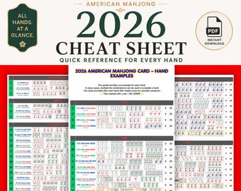 2026 Mahjong Spickzettel zum Ausdrucken, Amerikanische Kartenhände Visuelle Anleitung, einfache Version Ein Beispiel Pro Zeile