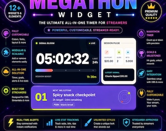 Twitch Megathon Widget | StreamElements Goal Overlay | Subathon Stream Goals | OBS Browser Source | Customizable Streaming Widget