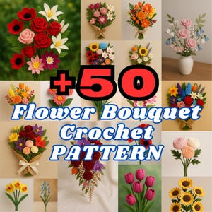50+ Häkelblumenstrauß-Muster | DIY Digitales Bundle | Frühlings-Hochzeitsdekor | Amigurumi Häkelanleitungen-Bundle | Geschenkidee