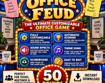 Office Feud Game | Editable Workplace Game Show | Interactive Team Building Game with Auto Score | Office Party & Coworker Game