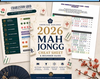 2026 American Mahjong Cheat Sheet & Beginner Guide Printable PDF | Mahjong Strategy Guide | Visual Hand Examples - Tile Reference