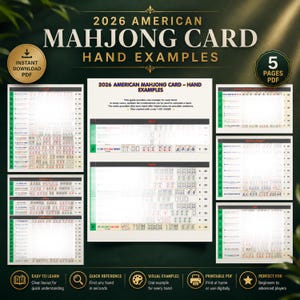 2026 Mahjong Cheat Sheet Printable, American Card Hands Visual Guide, Simple Version One Example Per Line
