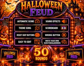 Editable Halloween Feud Game | Ultimate Party Trivia Game | Interactive Game Night | Perfect for Adults - Kids | Customizable Game |