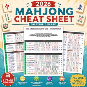 2026 Mahjong Cheat Sheet Printable, American Card Hands Visual Guide, Simple Version One Example Per Line