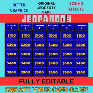 Jeu Jeoparty éditable | JEOPARTY Jeu PowerPoint | Soirée de jeux interactive | Parfait pour les adultes - les enfants | Jeu personnalisable | Soirée de fête