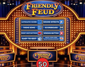 Editable Friendly Feud Game | Customizable Game Show with Auto Score | Interactive Game Night | Perfect for Adults - Kids |