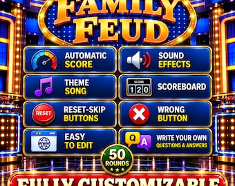 Editable Friendly Feud Game | Ultimate Party Feud Game | Interactive Game Night | Perfect for Adults - Kids | Customizable Game | Feud Quiz